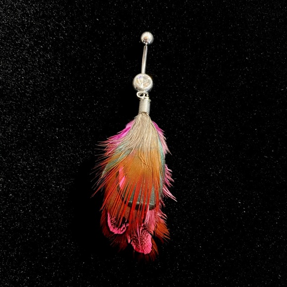 Real Feather Bohemian Belly Button Ring - Picture 7 of 11